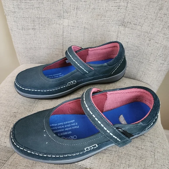 Orthfeet Blue Athens Mary Jane Leather Shoes Womes Size 9 Medium Velcro - Picture 5 of 15